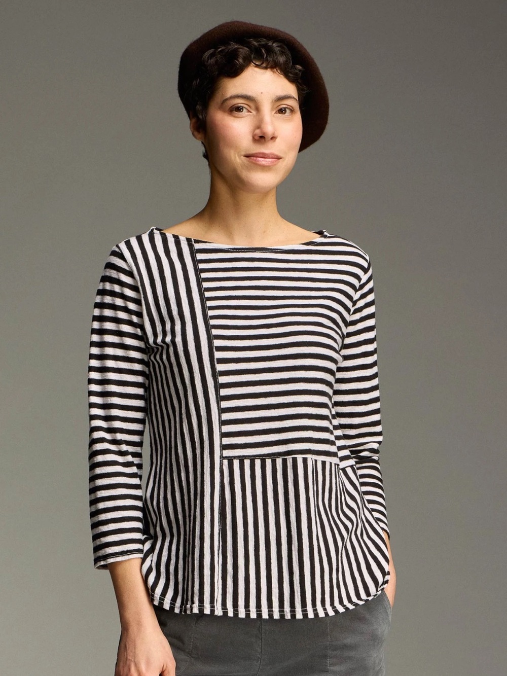 Cut Loose Black Stripe Patch A-line Boatneck Top NWT Large